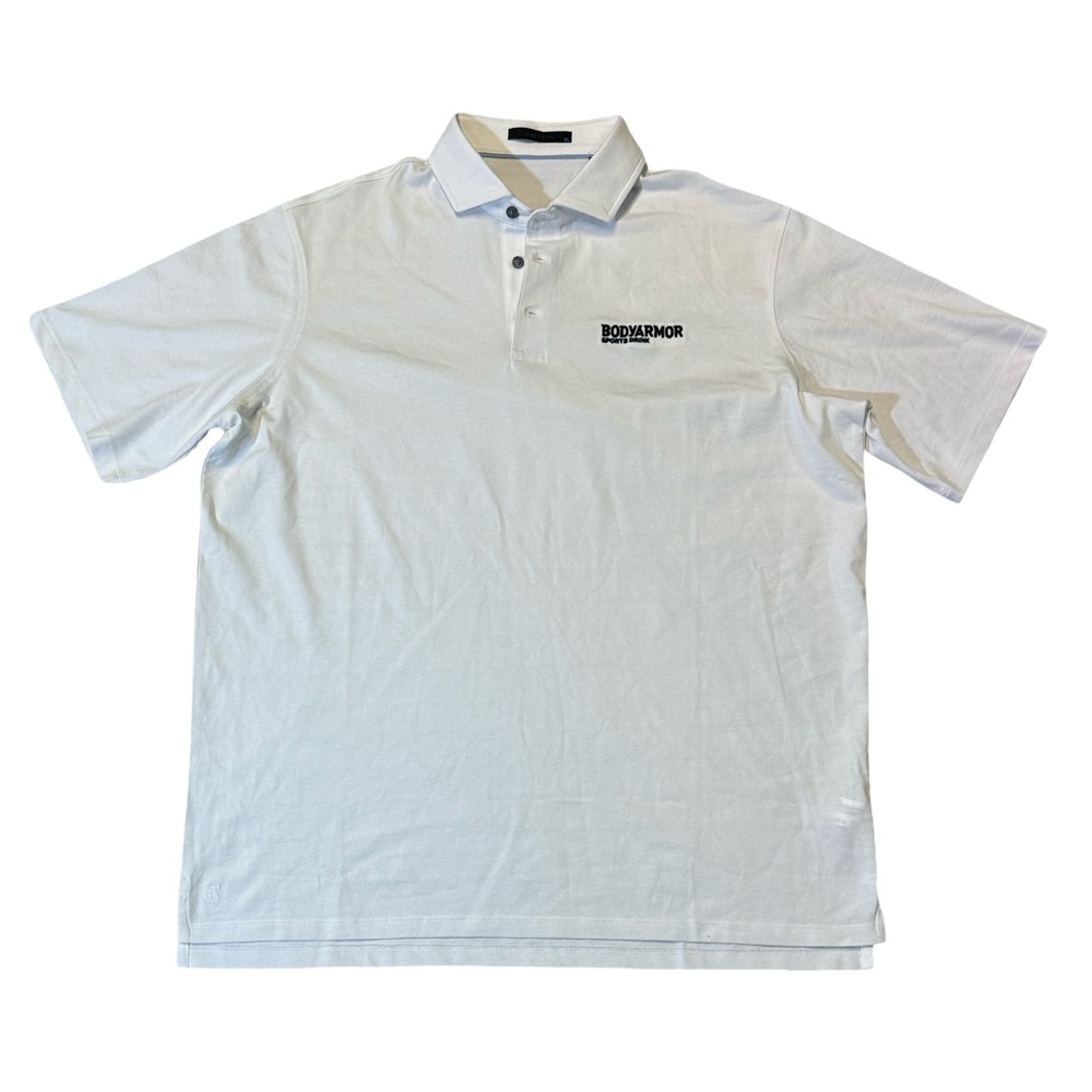 Greyson mens XL solid white cotton blend brrr fabric golf polo shirt EUC